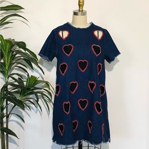 Short sleeve denim with heart cut outs, back zip